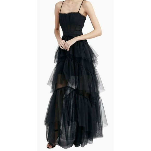 BCBG MaxAzria Sheer Tiered Ruffle Maxi Dress Gown Sz 8 NWT - Picture 2 of 11
